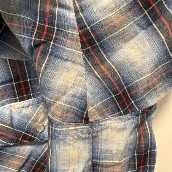 Wrangler Short Sleeve Blue Plaid Button Down w/ Pearl Snaps Mens Size 3XL - Picture 5 of 6